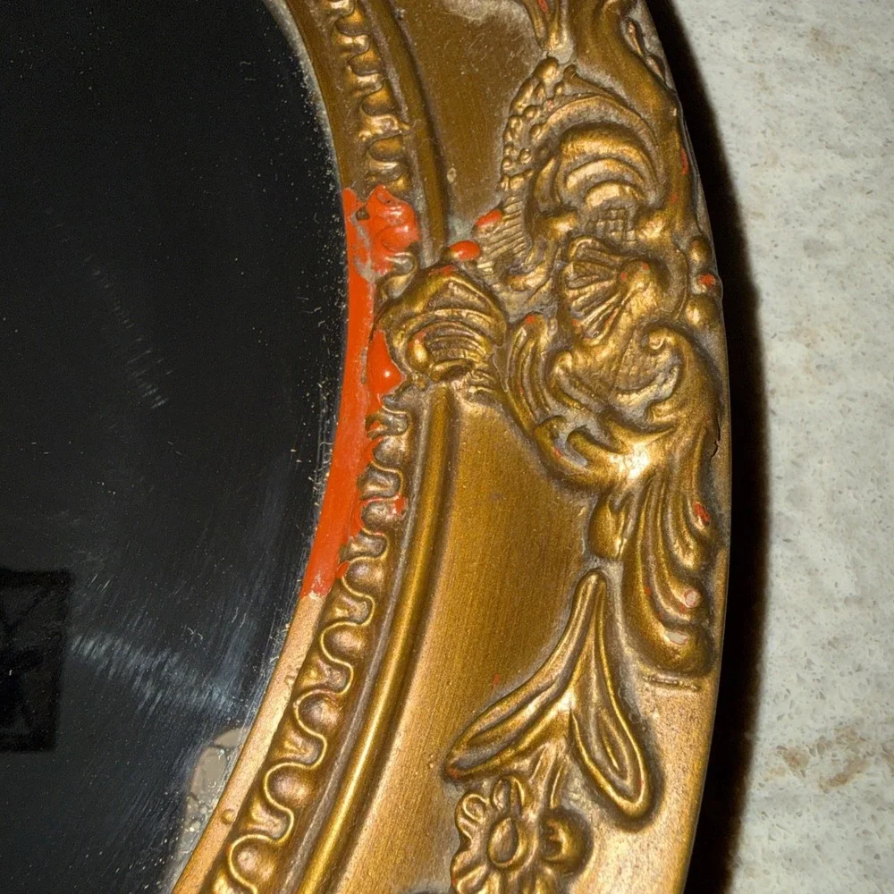 VTG Crown Fine Arts Ornate Bronze framed Mirror Oval 13X11 Gallery Wall READ